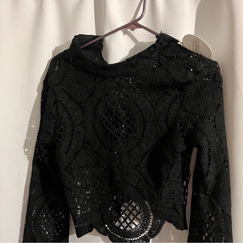 Boohoo Black Lace Long Sleeve Top